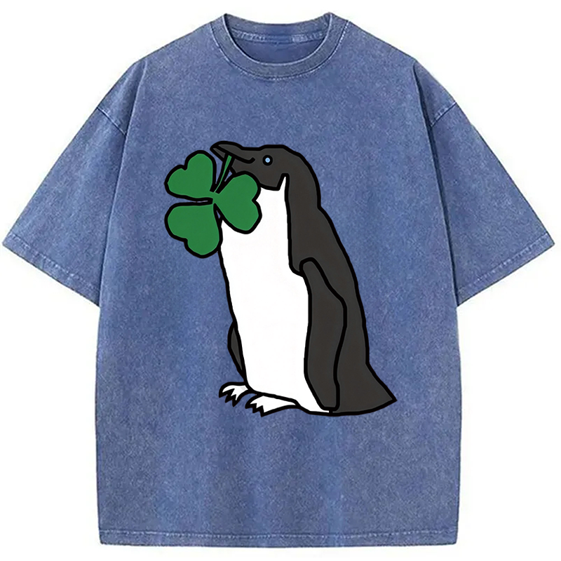 Tokyocanvas St Patricks Day Penguin Washed T-Shirt