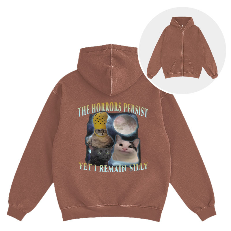 Tokyocanvas The Horrors Persist Yet I Remain Silly Cat Washed Zip Hoodie