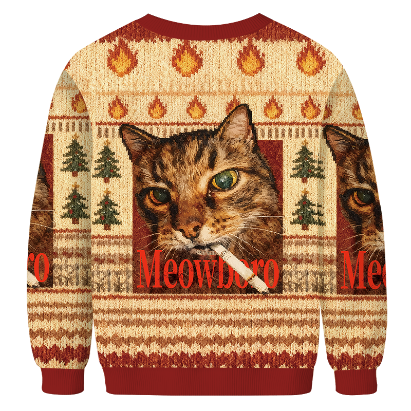 Tokyocanvas Meowlboro Smoking Cat Funny Christmas Ugly Sweatshirt
