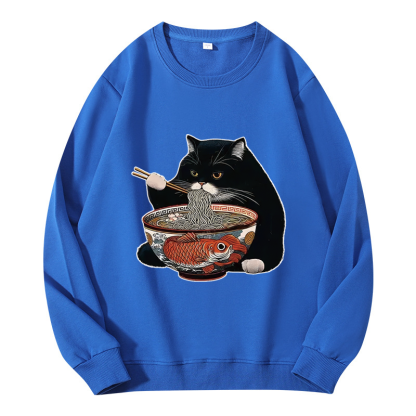 Tokyocanvas Fat Cat Eating Ramen Classic Sweatshirt