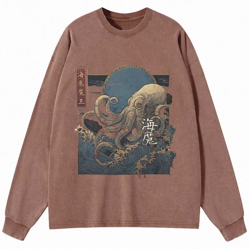 Tokyocanvas Kraken Ukiyo-e Long Sleeve Washed T-Shirt