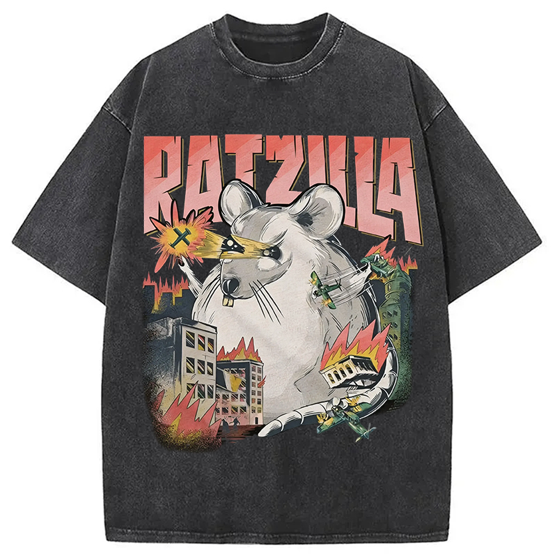 Tokyocanvas Funny RATZILLA Washed T-Shirt