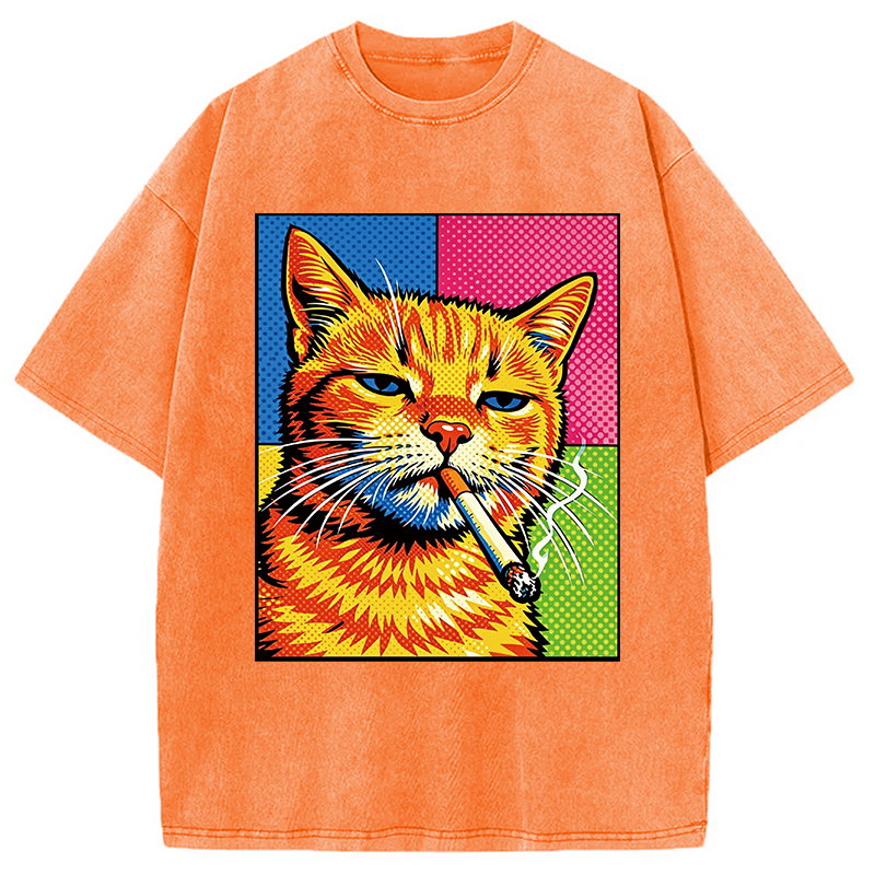 Tokyocanvas Cat Smoking Cigarette Washed T-Shirt