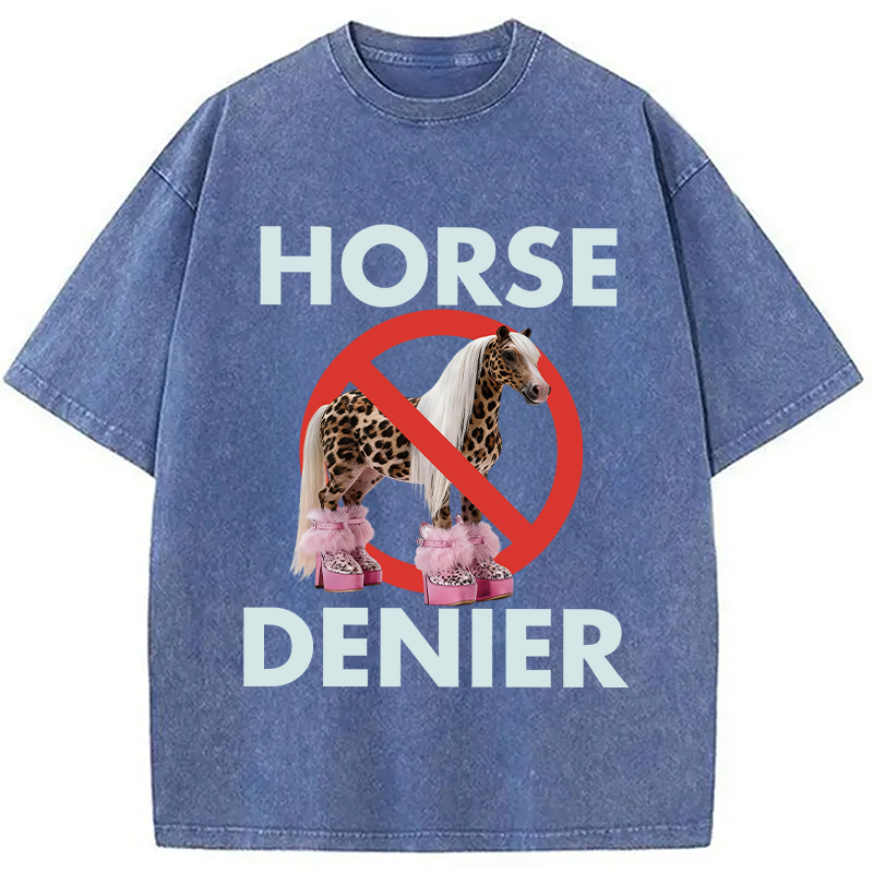 Tokyocanvas Funny Leopard Diva Horse Denier Washed T-Shirt