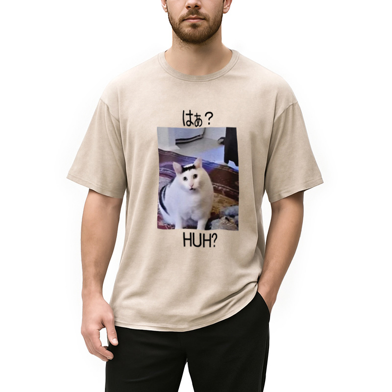 Tokyocanvas Huh? Funny Cat Meme Washed T-Shirt