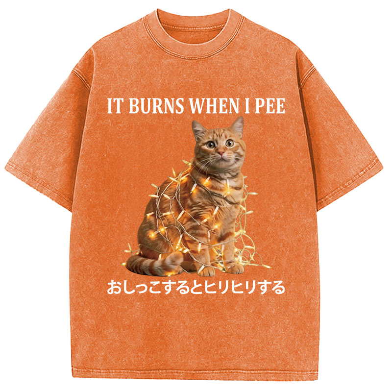 Tokyocanvas It Burns When I Pee Cat Washed T-Shirt