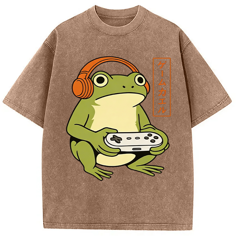 Tokyocanvas Japanese Gamer Frog Washed T-Shirt