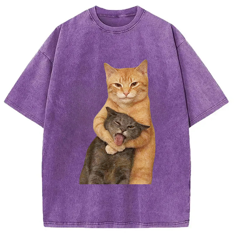 Tokyocanvas Fighting Cat Meme Washed T-Shirt
