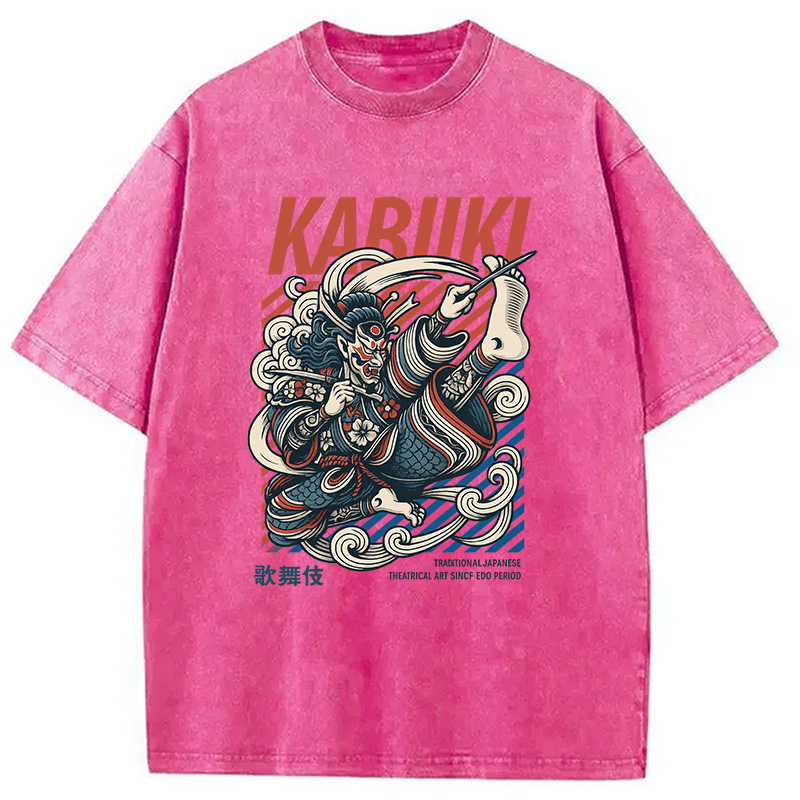 Tokyocanvas Kabuki Japanese Art Washed T-Shirt
