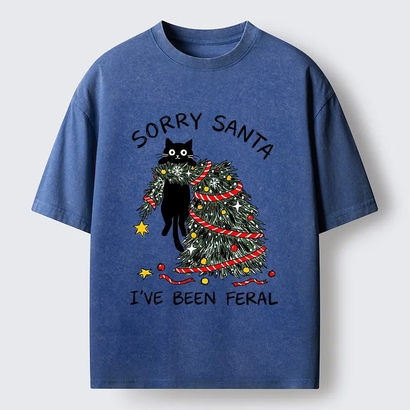 Tokyocanvas Funny Wild Cat Christmas Chaos Washed T-Shirt