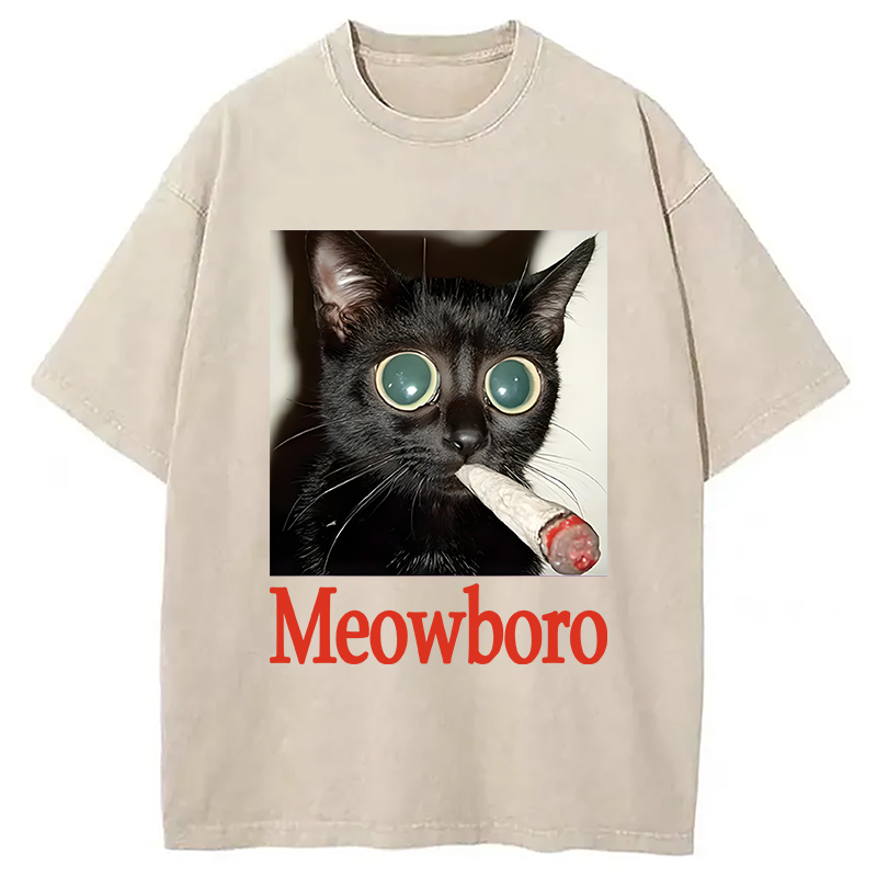 Tokyocanvas Meowboro Cat Smoking Washed T-Shirt