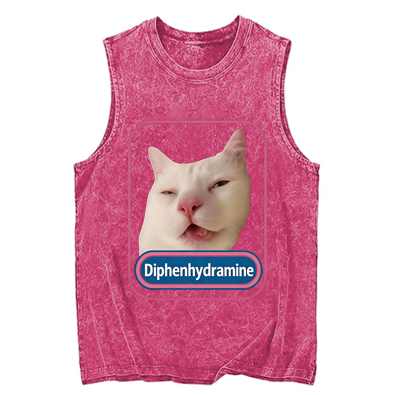 Tokyocanvas Funny Diphenhydramine Meme Cat Washed Tank