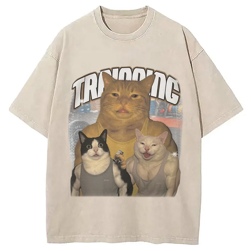Tokyocanvas Muscle Cats Washed T-Shirt