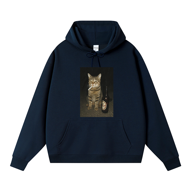 Tokyocanvas Vintage Cigarette Kitty Meme Fleece Lined Hoodie