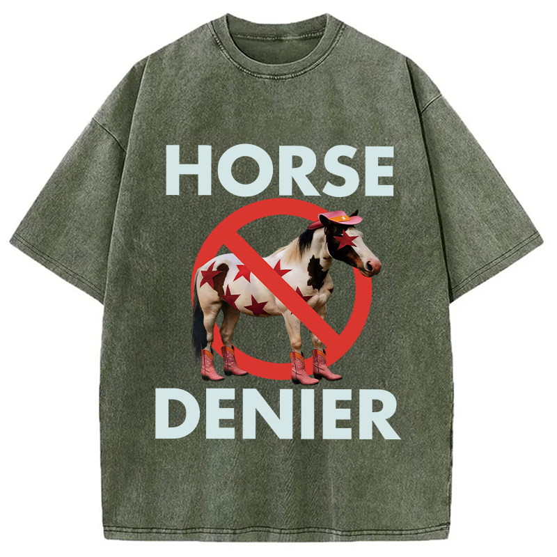 Tokyocanvas Funny Star-Spangled Cowboy Horse Denier Washed T-Shirt