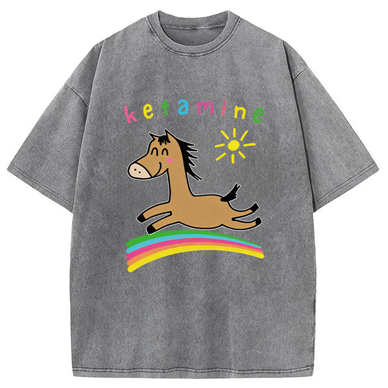Tokyocanvas Funny Ketamine Cute Trippy Horse Washed T-Shirt