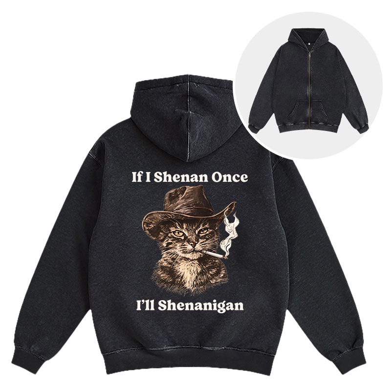 Tokyocanvas Funny Unhinged Cat Washed Zip Hoodie