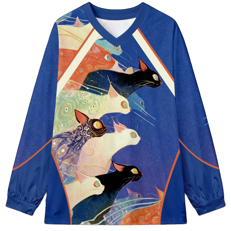 Tokyocanvas Colorful Ukiyo-e Cats Long Sleeve Graphic Print T-Shirt