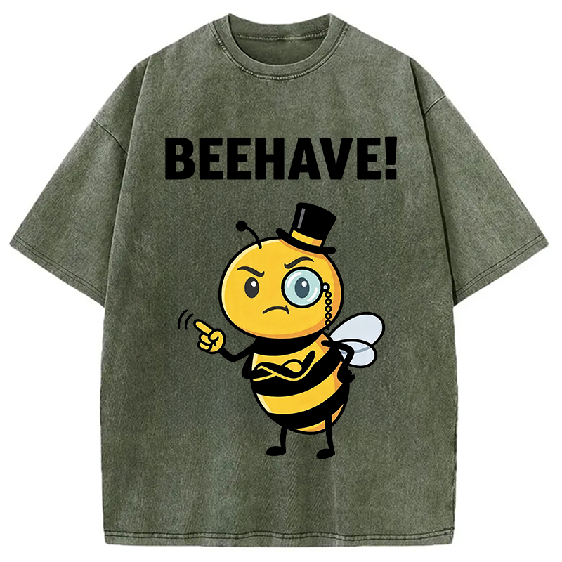 Tokyocanvas Beehave! Funny Bee Washed T-Shirt