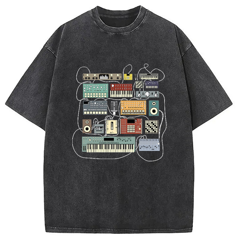 Tokyocanvas Electronic Musician Synthesizer and Drum Machine Dj Washed T-Shirt