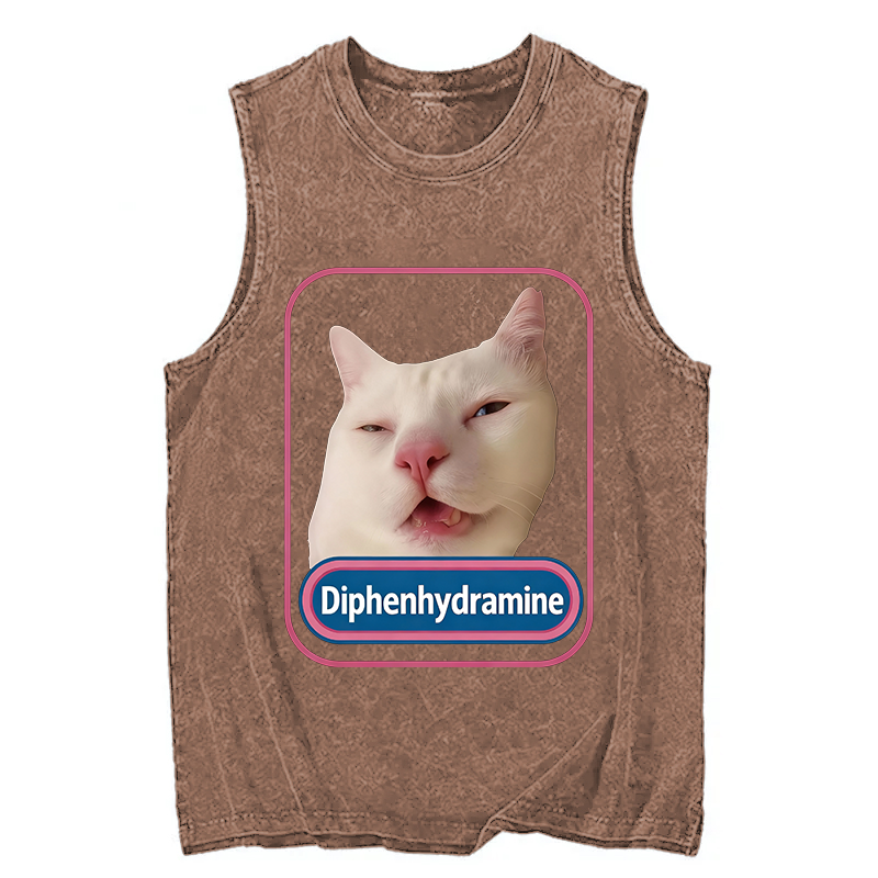 Tokyocanvas Funny Diphenhydramine Meme Cat Washed Tank