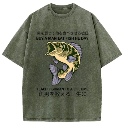 Tokyocanvas Teach A Man To Fish Washed T-Shirt