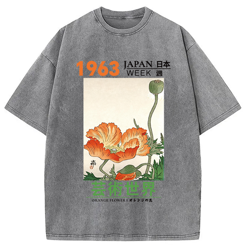 Tokyocanvas Orange Flower Washed T-Shirt