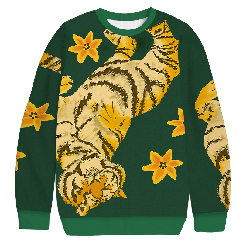 Tokyocanvas Tiger and Flowers Casual Ugly Sweatshirt