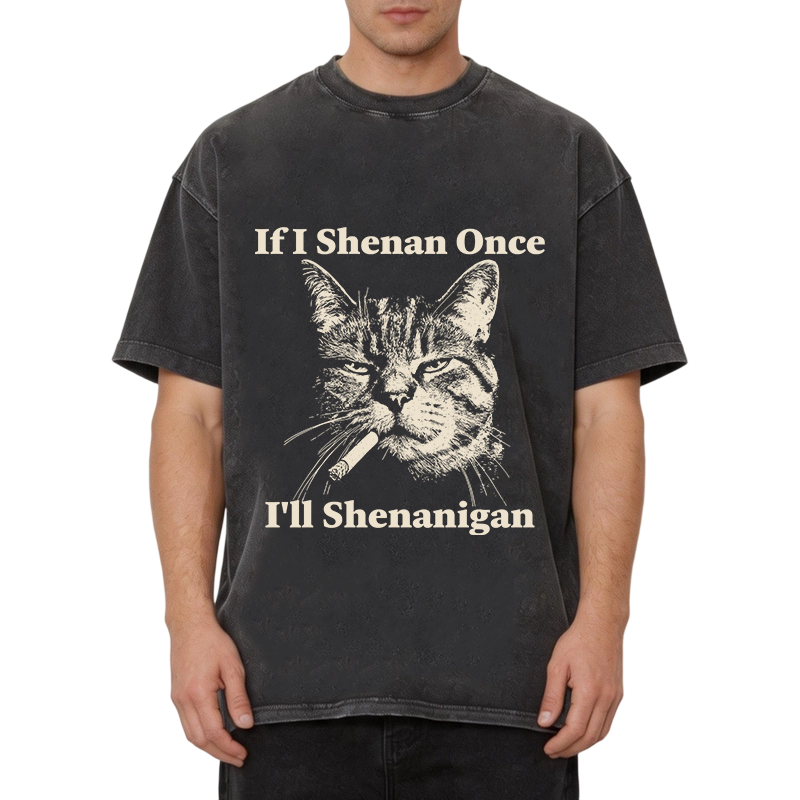 Tokyocanvas If I Shenan Once I'll Shenanigan Cat Washed T-Shirt