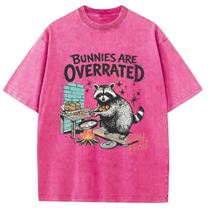 Tokyocanvas Bunnies Are Overrated Raccoon Easter Washed T-Shirt