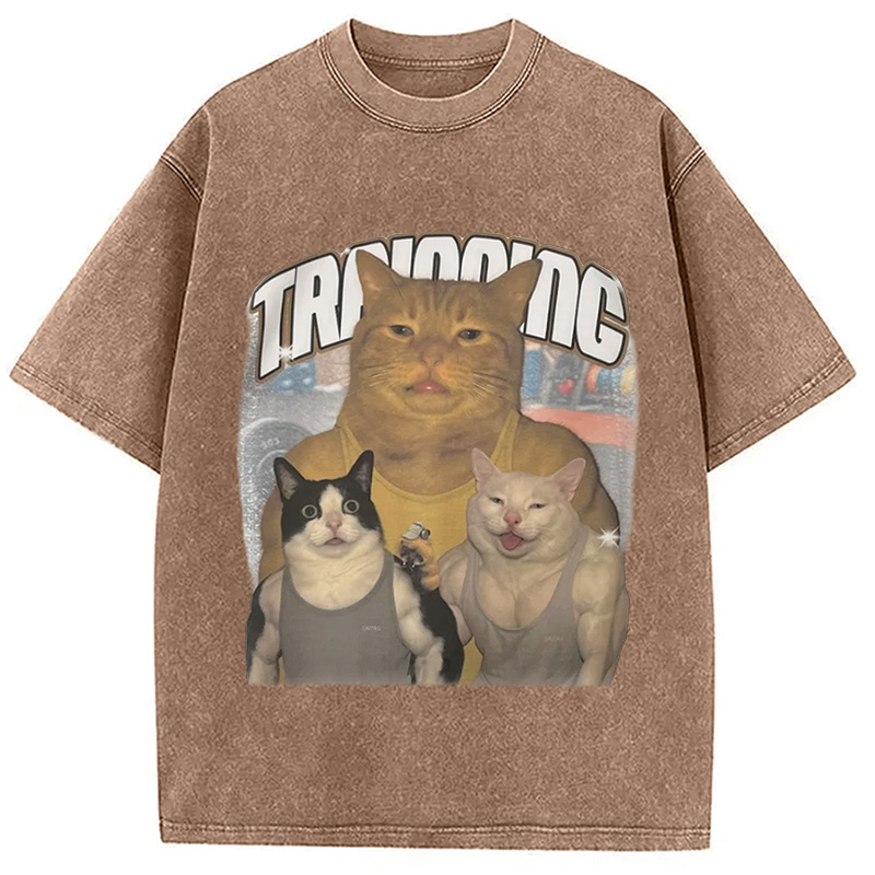 Tokyocanvas Muscle Cats Washed T-Shirt