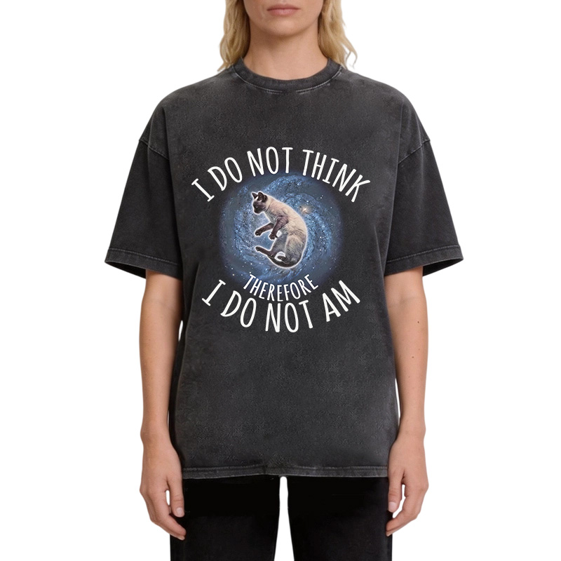 Tokyocanvas I Do Not Think Therefore I Do Not Am Cat Washed T-Shirt