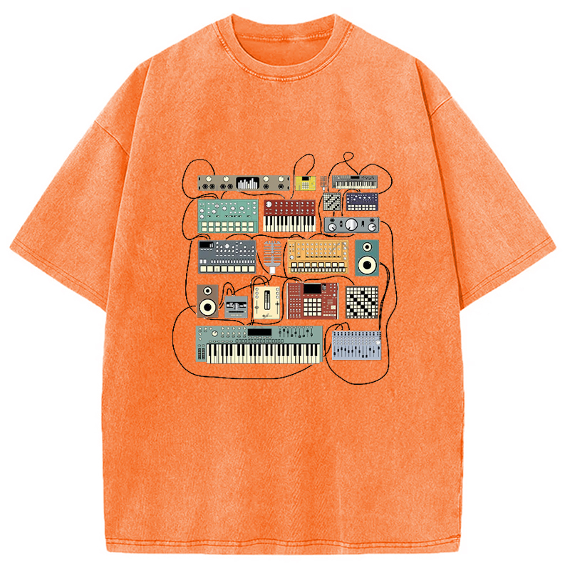 Tokyocanvas Electronic Musician Synthesizer and Drum Machine Dj Washed T-Shirt