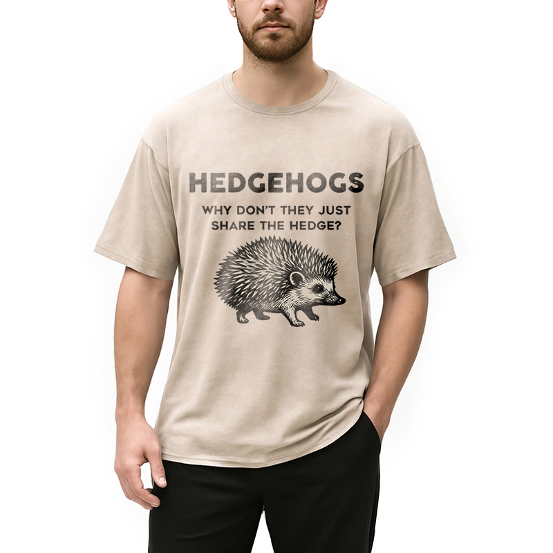Tokyocanvas Funny Hedgehog Washed T-Shirt
