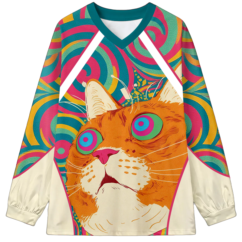 Tokyocanvas Colorful Cat Long Sleeve Graphic Print T-Shirt