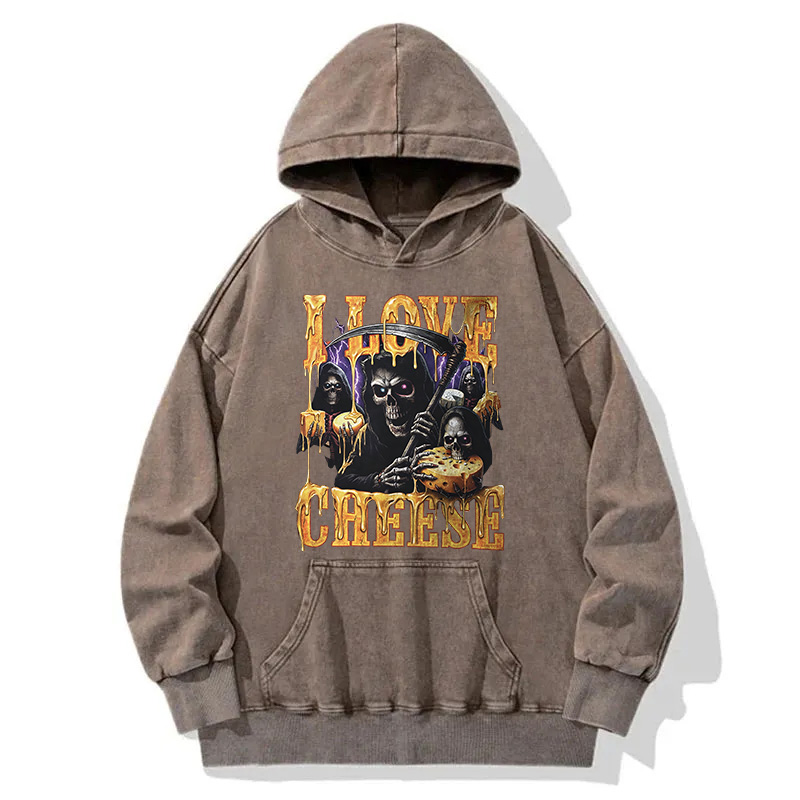 Tokyocanvas Skeleton Cheese Funny Gothic Meme Washed Hoodie