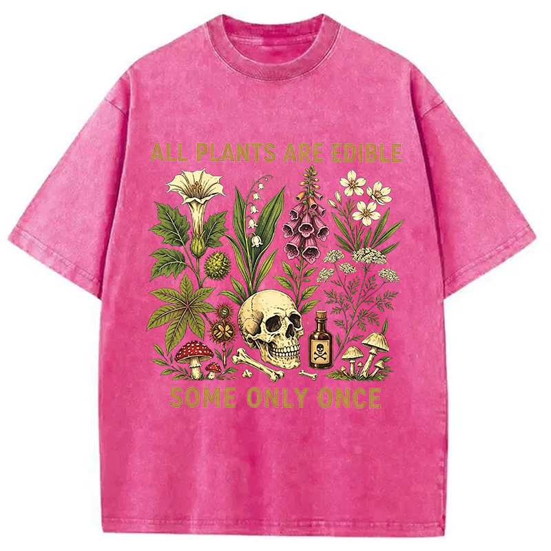 Tokyocanvas Edible Plants Some Only Once Joke Washed T-Shirt