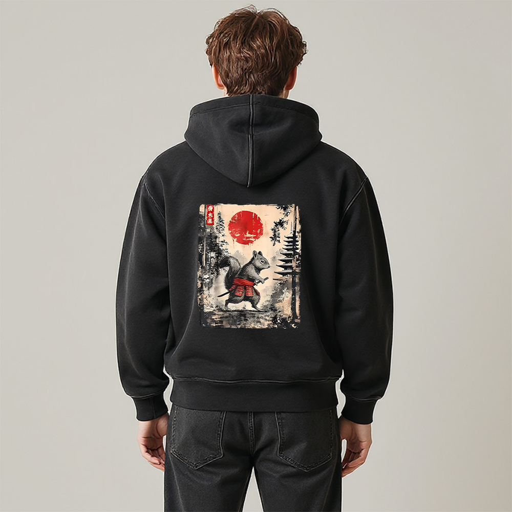 Tokyocanvas Samurai Squirrel Japanese Vintage Washed Zip Hoodie