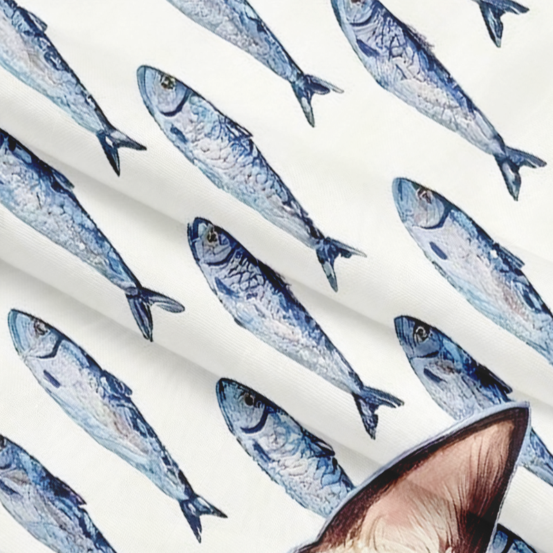 Tokyocanvas Cat and Fish Graphic Long-sleeve T-Shirt