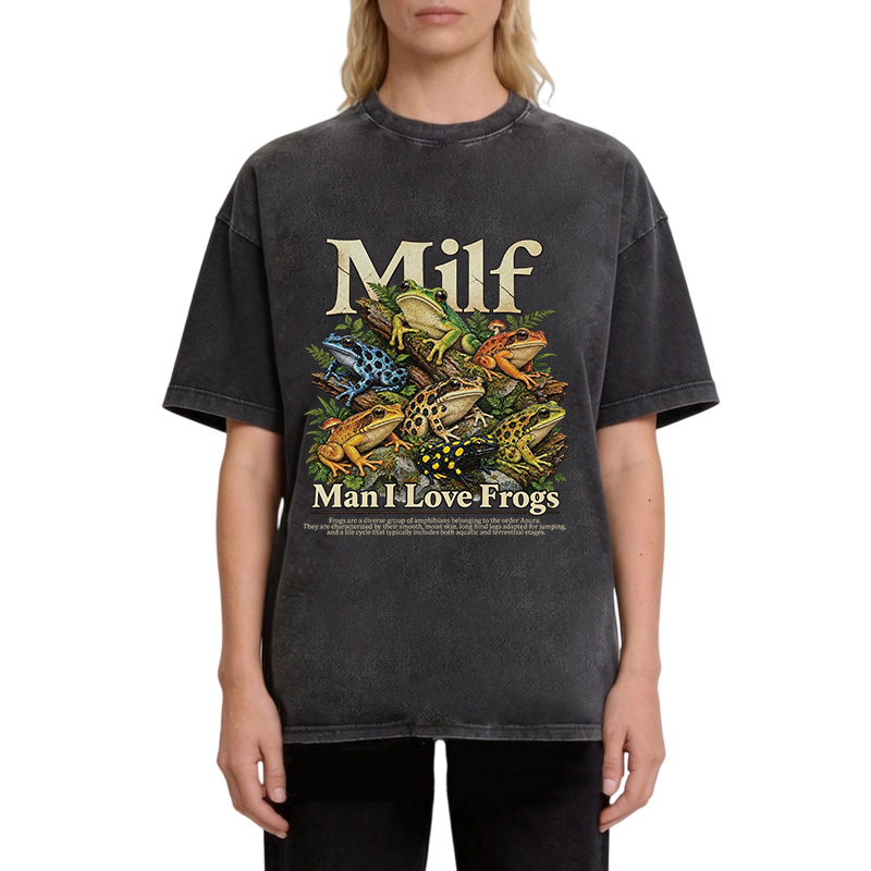Tokyocanvas Man I Love Frogs Text Washed T-Shirt