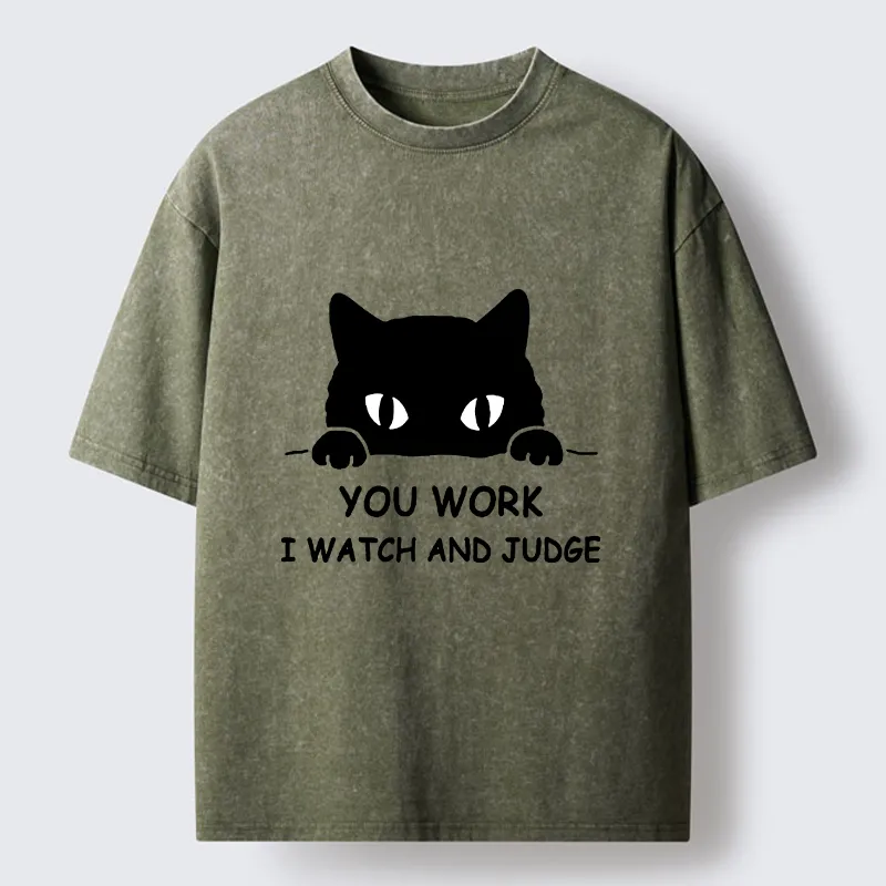 Tokyocanvas Funny Peeking Black Cat Meme Washed T-Shirt