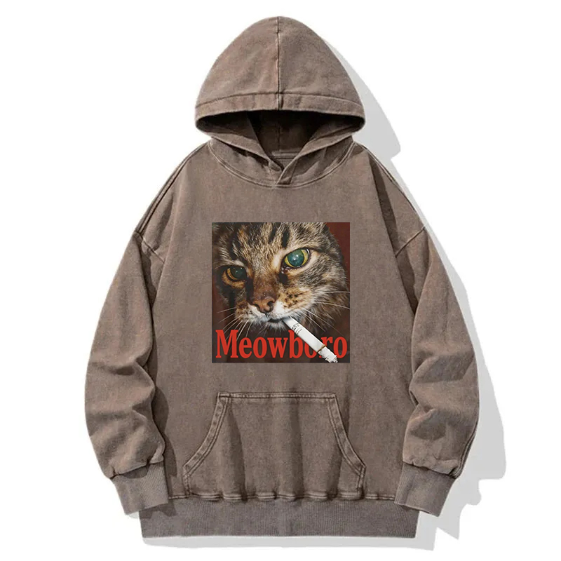 Tokyocanvas Funny Smoking Cat Meme Washed Hoodie