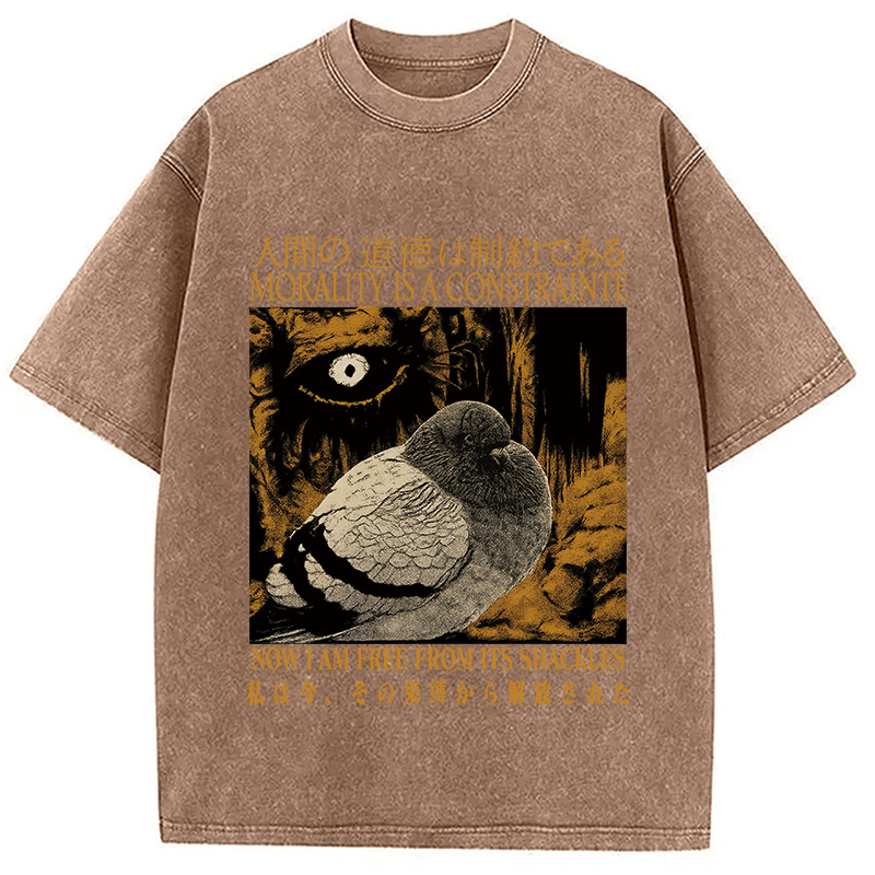 Tokyocanvas Morality is a Constraint Funny Pigeon Washed T-Shirt