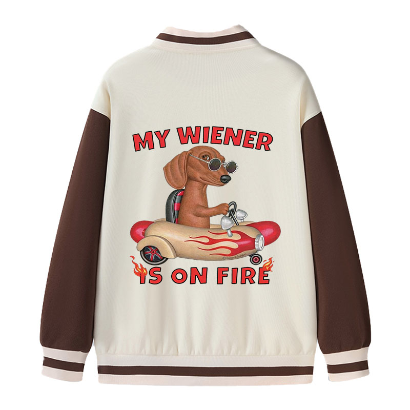 Tokyocanvas My Wiener Is On Fire Funny Dog Varsity Jacket