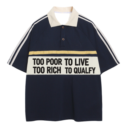 Tokyocanvas Too Poor To Live Polo Embroidered T-Shirt