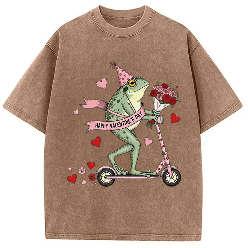 Tokyocanvas Funny Frog Valentine Washed T-Shirt