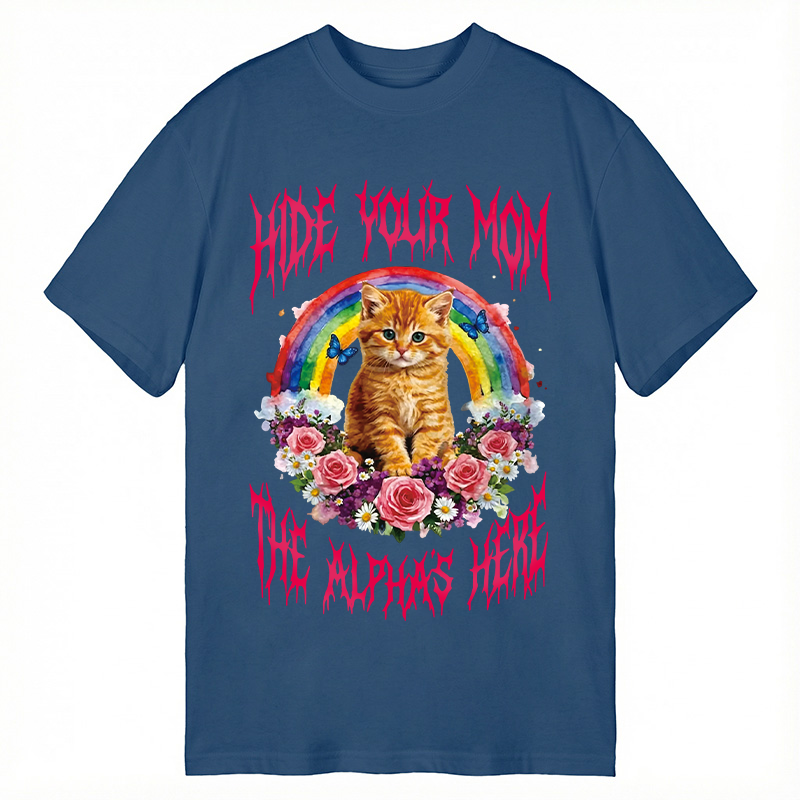 Tokyocanvas Hide Your Mom The Alpha Is Here Funny Cat Meme Classic T-Shirt