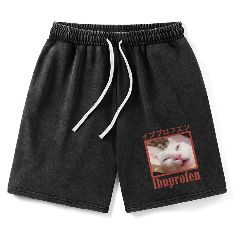 Tokyocanvas Ibuprofen Meme Cat Washed Short