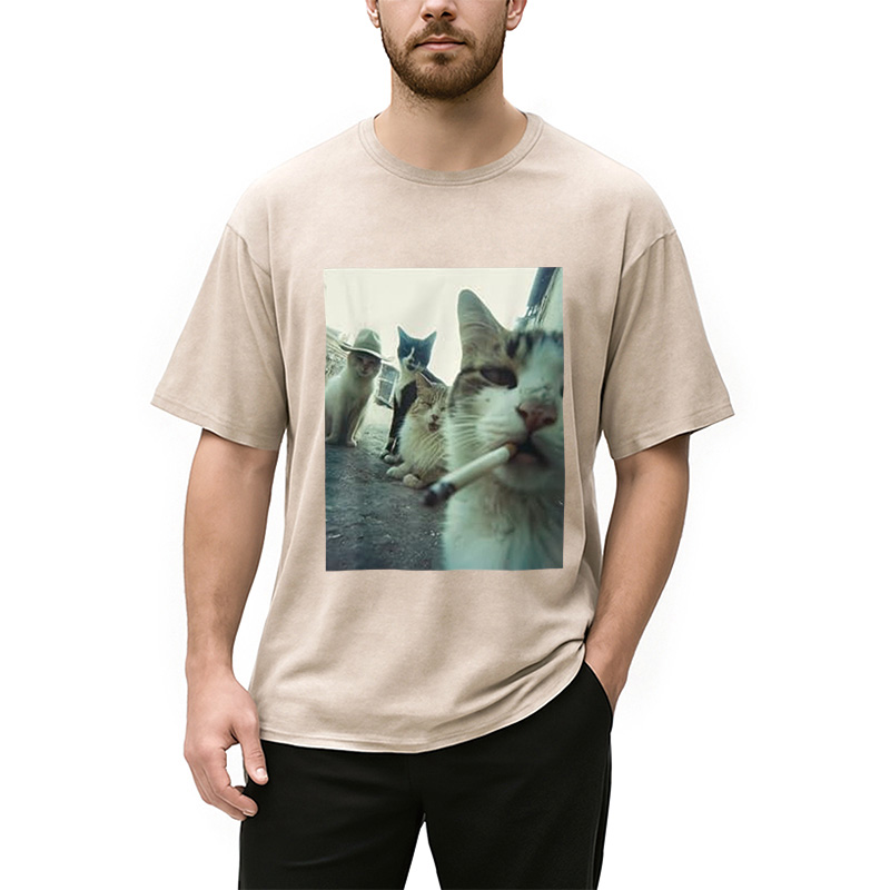 Tokyocanvas Smoking Cat Meme Funny Washed T-Shirt