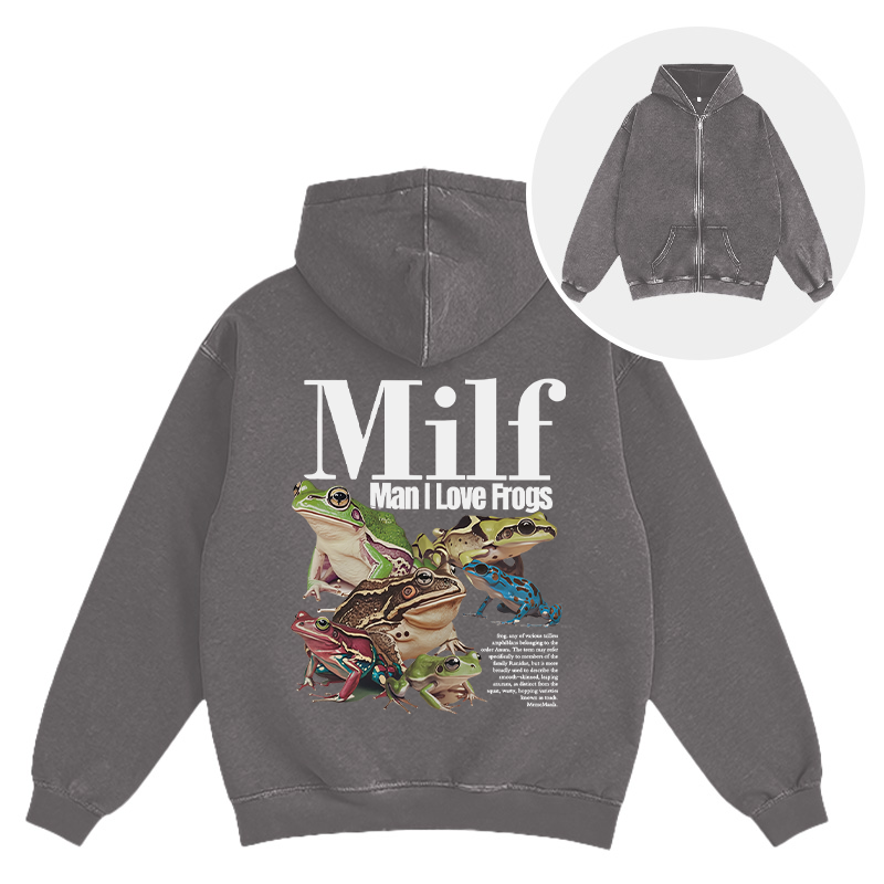 Tokyocanvas Man I Love Frogs Meme Washed Zip Hoodie